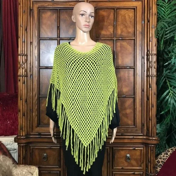 Spring Green Crochet Fringe Shawl - Picture 1 of 11